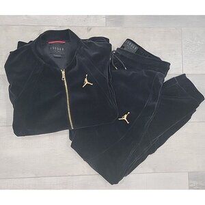 Jordan Track Suit Mens Medium Black Gold Jumpman Velour Zip Up Jacket Pants Set
